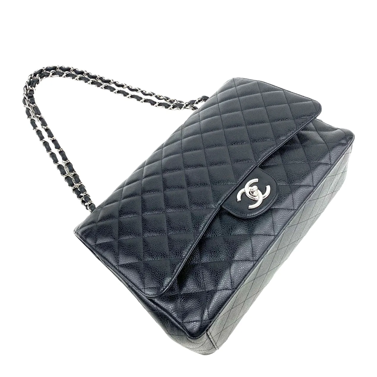 CHANEL Maxi Double Flap Quilted Caviar w/Silver