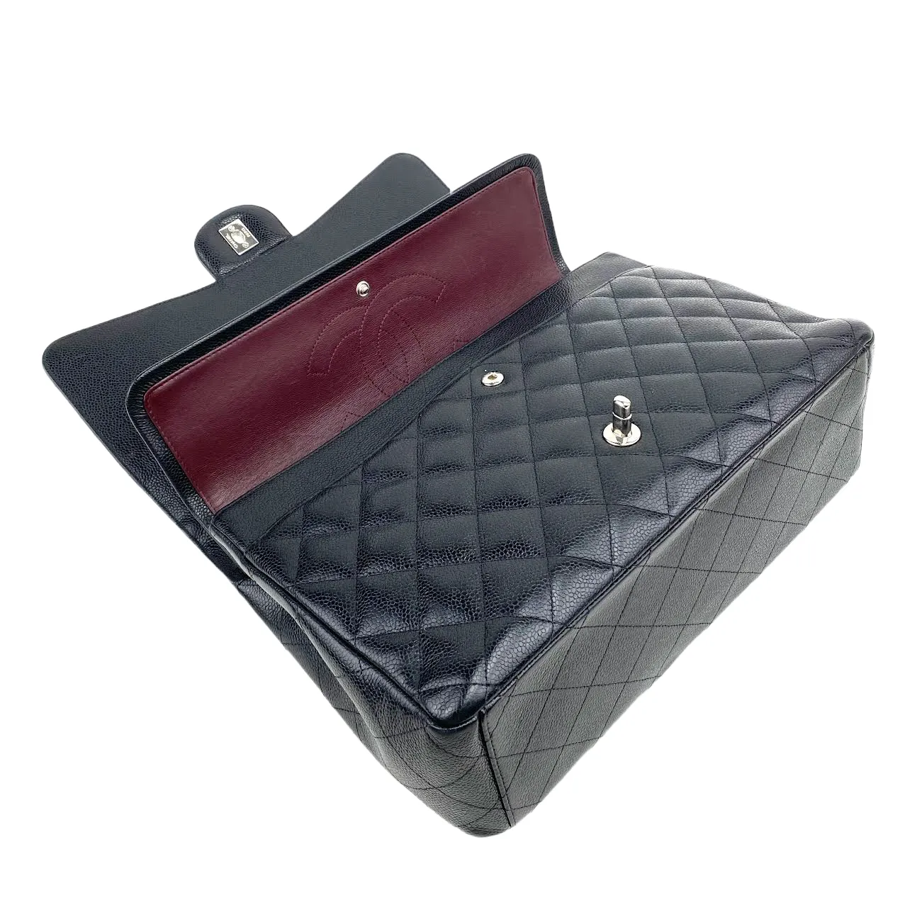 CHANEL Maxi Double Flap Quilted Caviar w/Silver