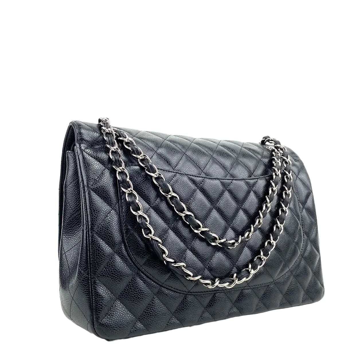 CHANEL Maxi Double Flap Quilted Caviar w/Silver