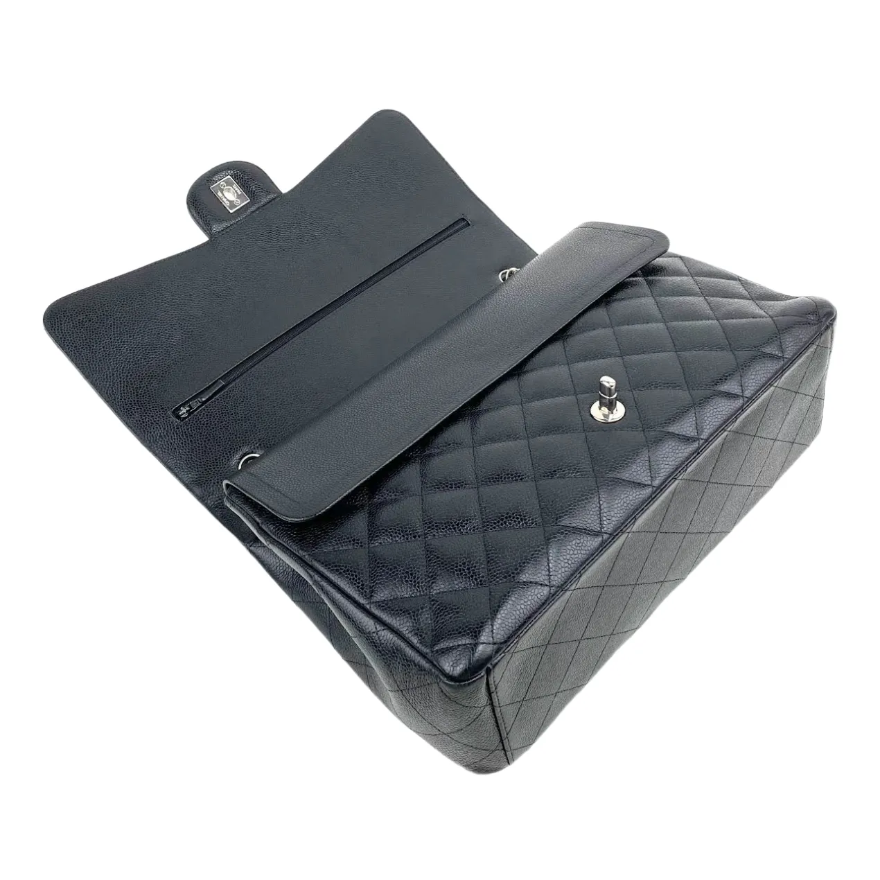 CHANEL Maxi Double Flap Quilted Caviar w/Silver