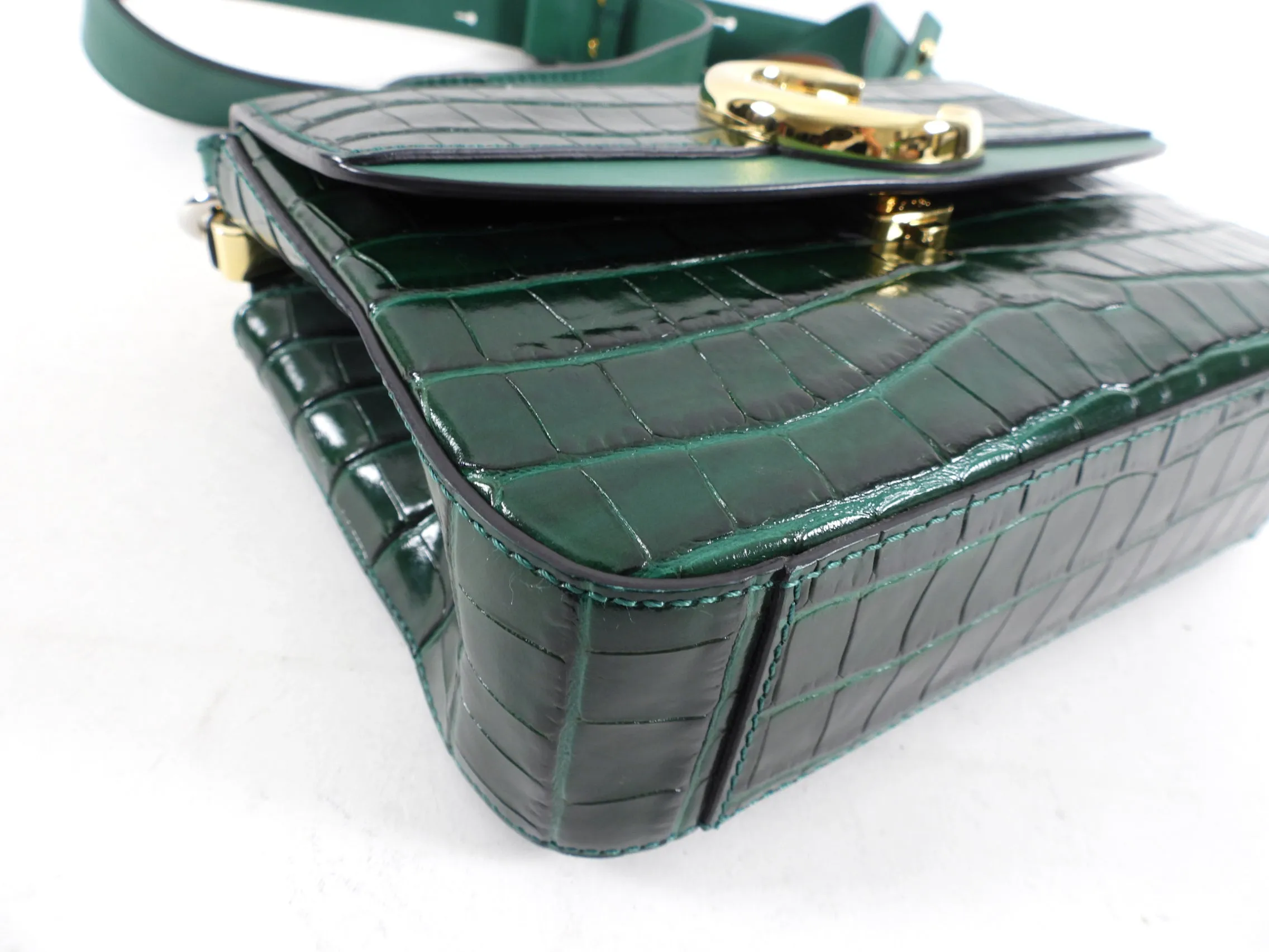 Chloe Green Croc Embossed C Two-Way Flap Bag