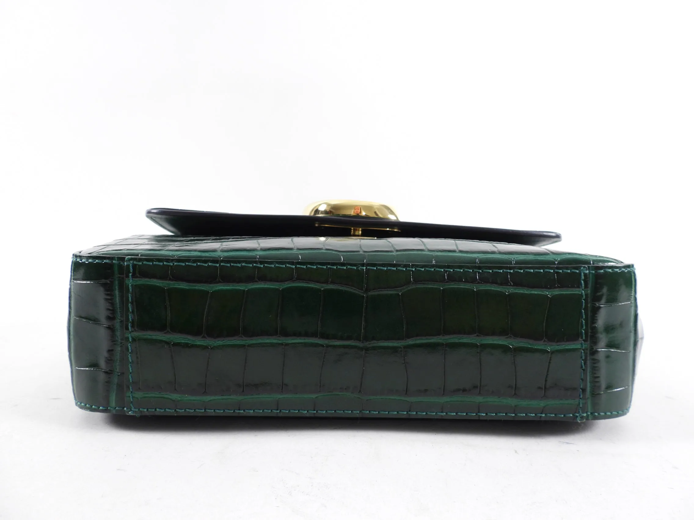 Chloe Green Croc Embossed C Two-Way Flap Bag