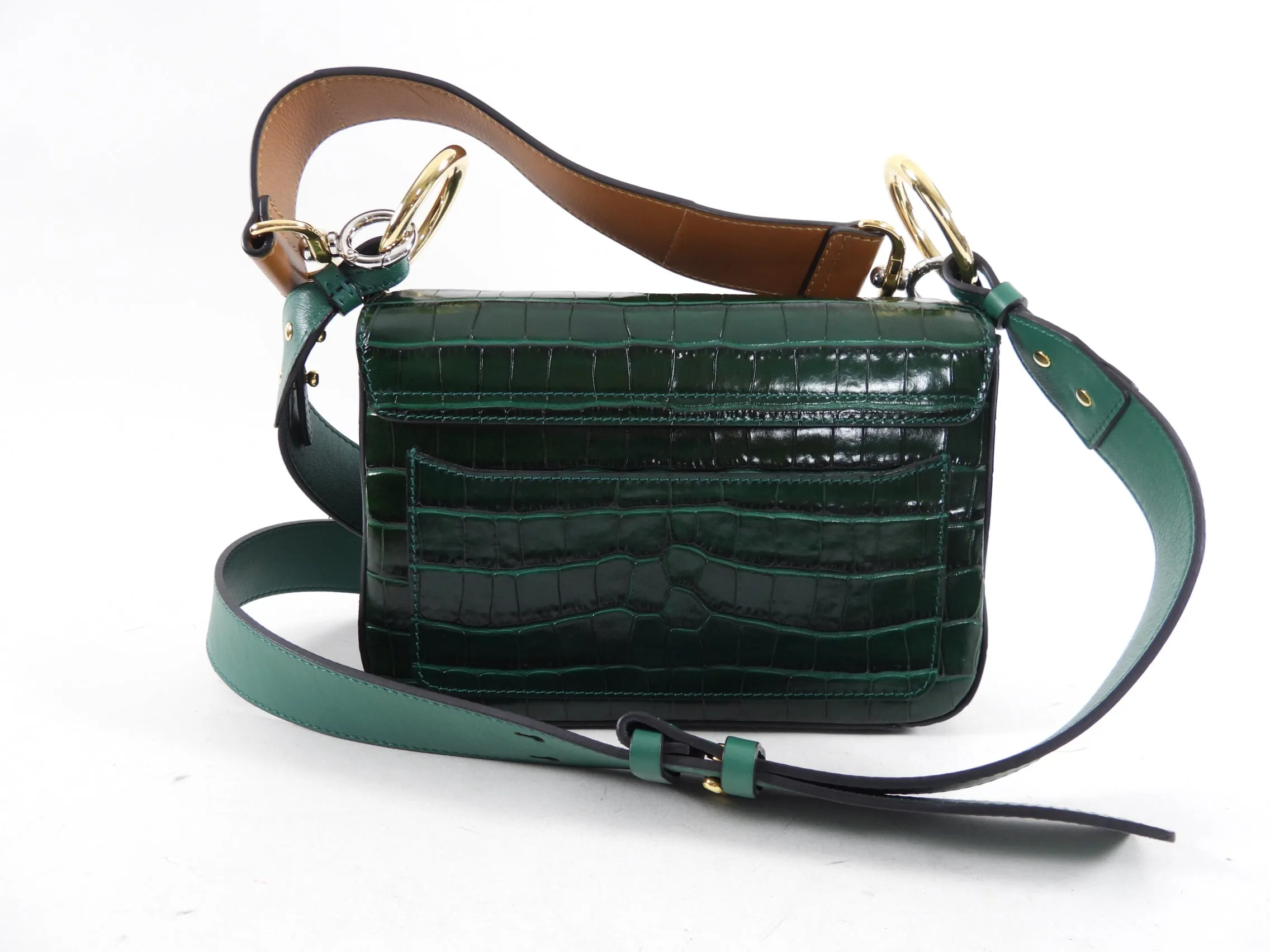 Chloe Green Croc Embossed C Two-Way Flap Bag