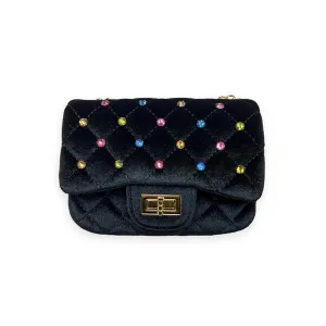 Colorful Gems Velvet Quilted Purse Black