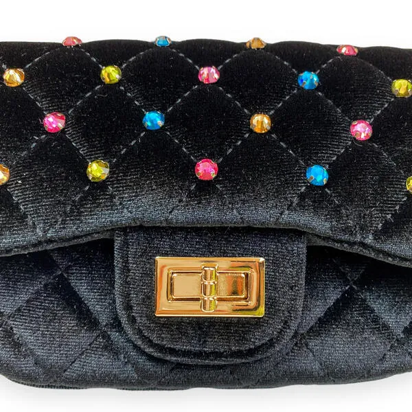 Colorful Gems Velvet Quilted Purse Black