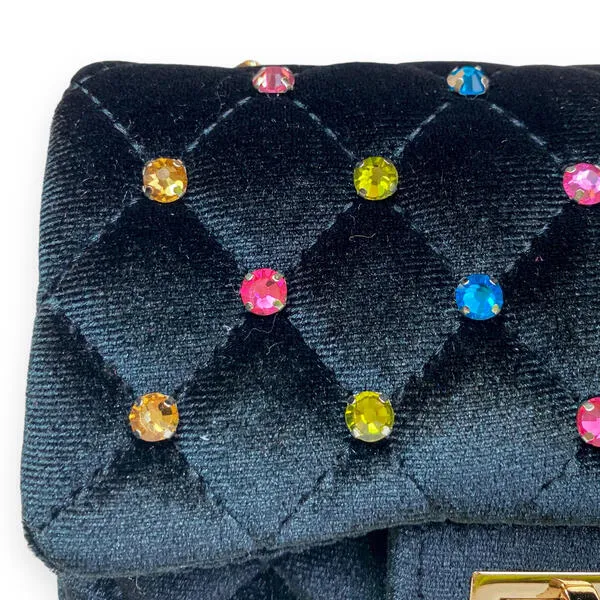 Colorful Gems Velvet Quilted Purse Black