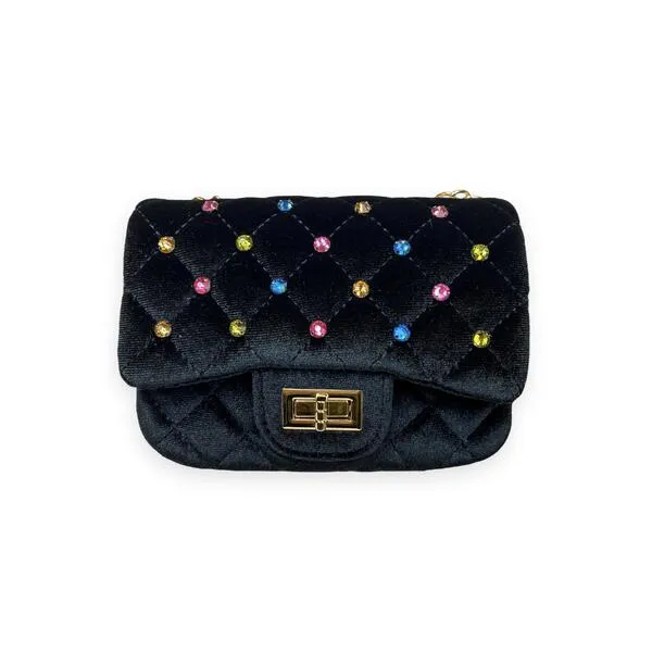 Colorful Gems Velvet Quilted Purse Black