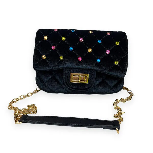 Colorful Gems Velvet Quilted Purse Black