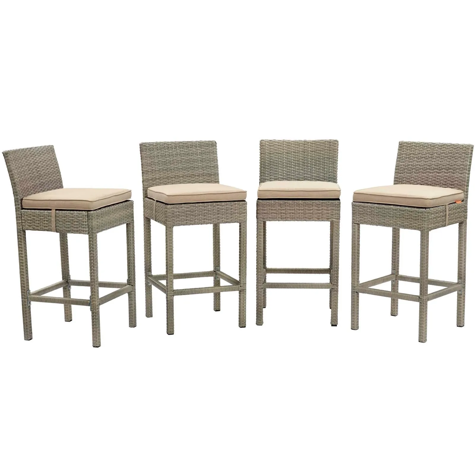 Conduit Bar Stool Outdoor Patio Wicker Rattan Set of 4 by Modway