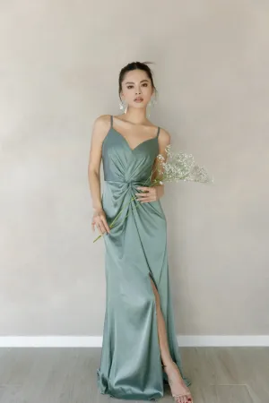 Cora Bridesmaid Dress In Sage Satin