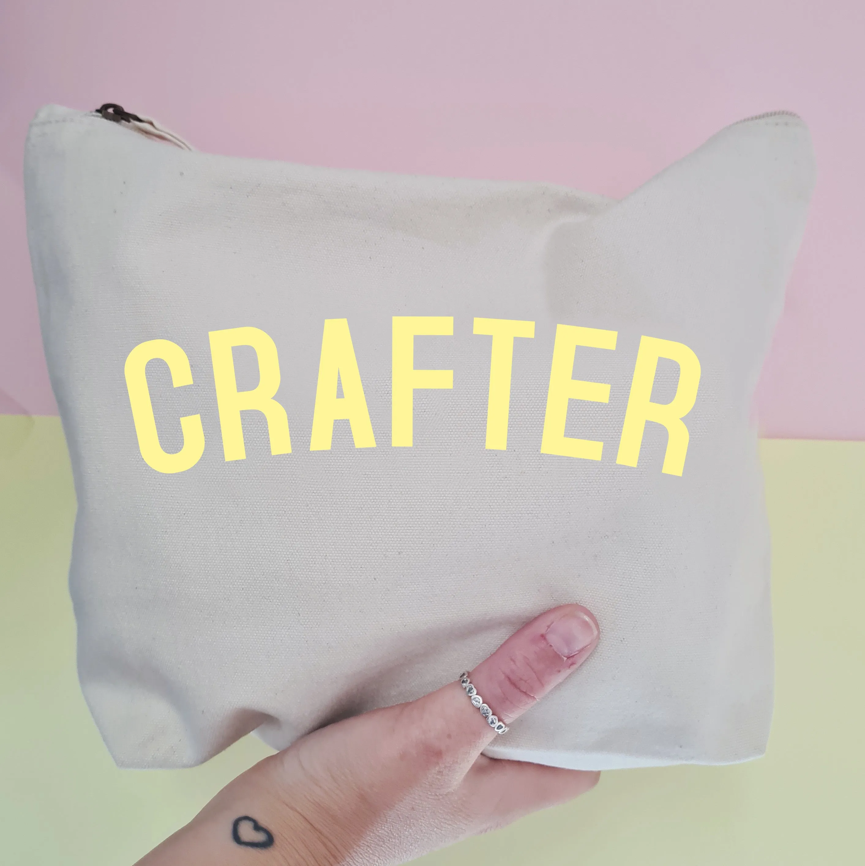 CRAFTER Project Bag - Cotton Zip Up Bag - Pastel Fonts