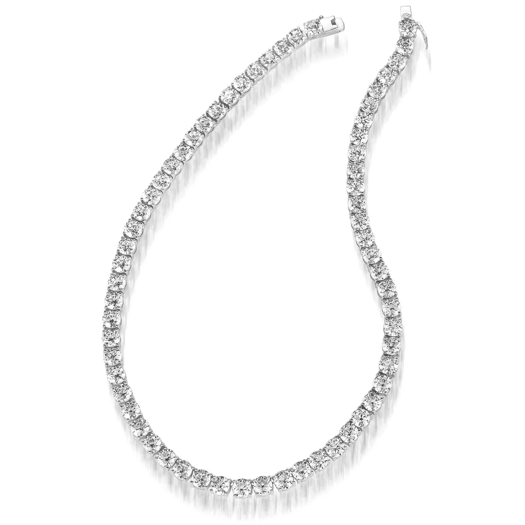 Cubic Zirconia Sterling Silver Rhodium Plated 5mm Round Tennis Necklace