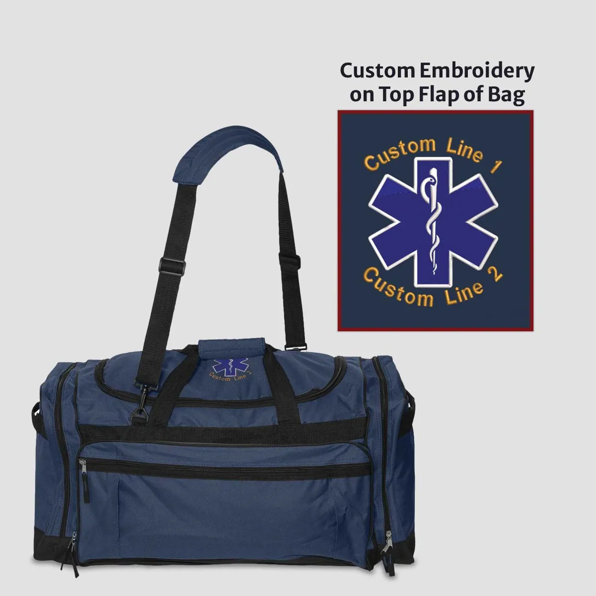 Customized 27" Large Duffel Bag with Star of Life EMS logo Embroidery