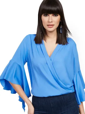 Drama-Sleeve Wrap Blouse