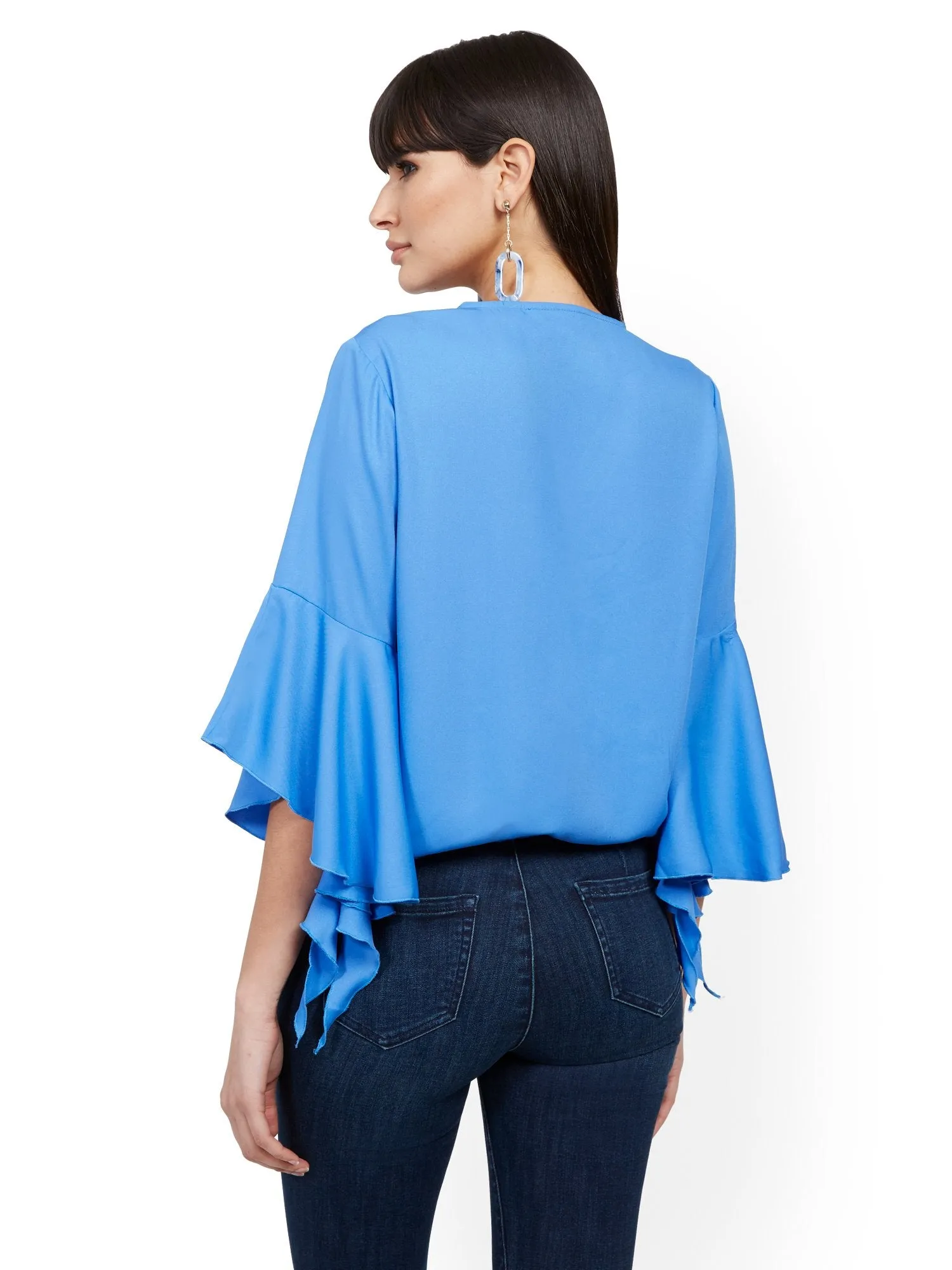 Drama-Sleeve Wrap Blouse