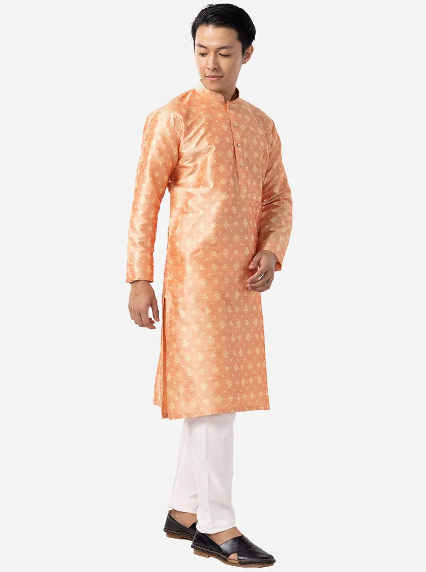 Dusty Peach Printed Silk Blend Kurta for Men