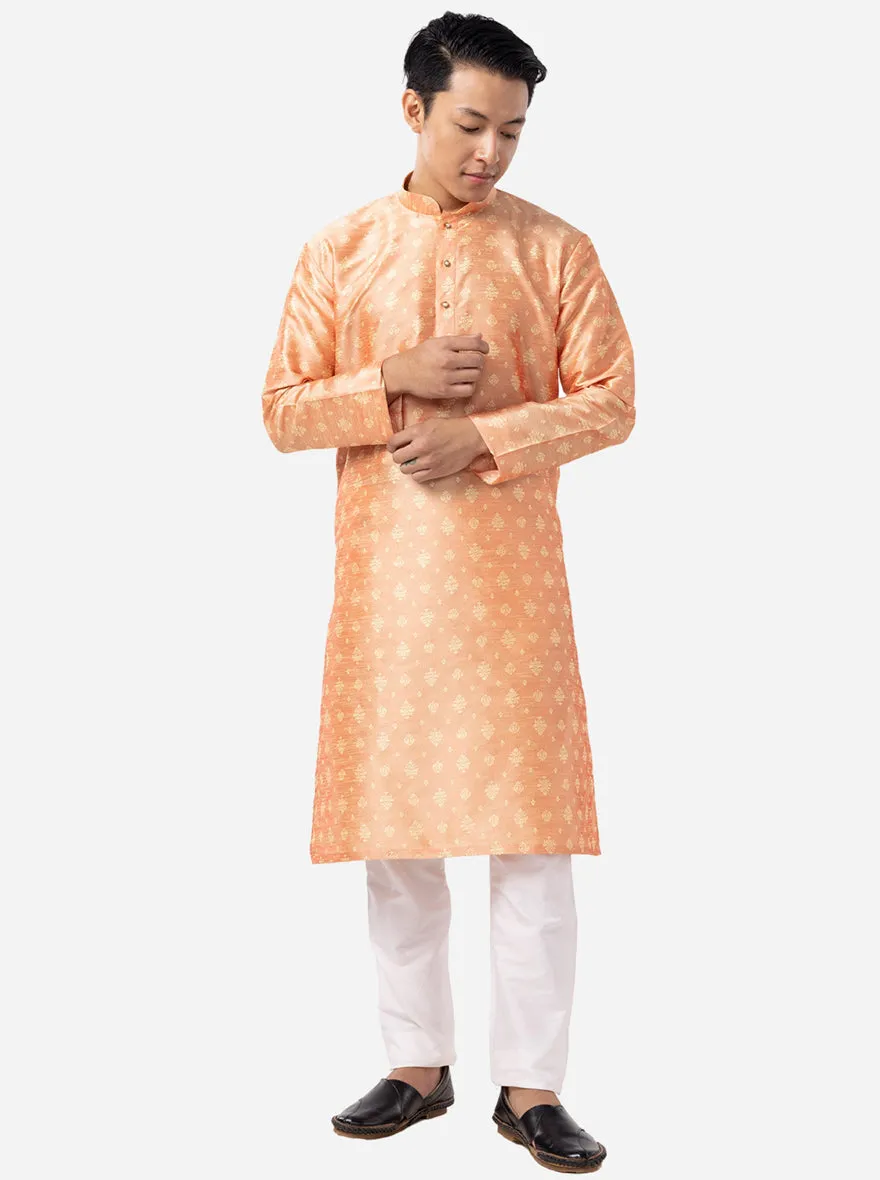 Dusty Peach Printed Silk Blend Kurta for Men