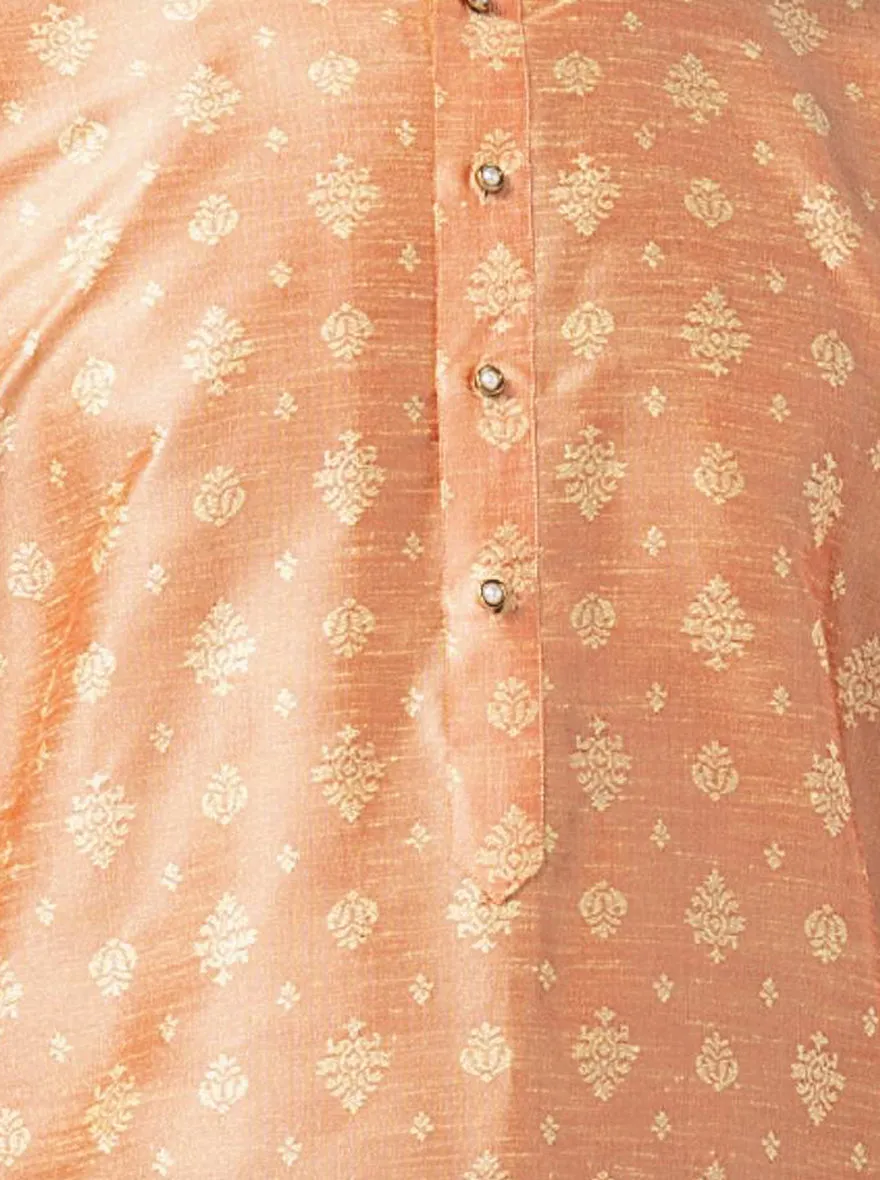 Dusty Peach Printed Silk Blend Kurta for Men