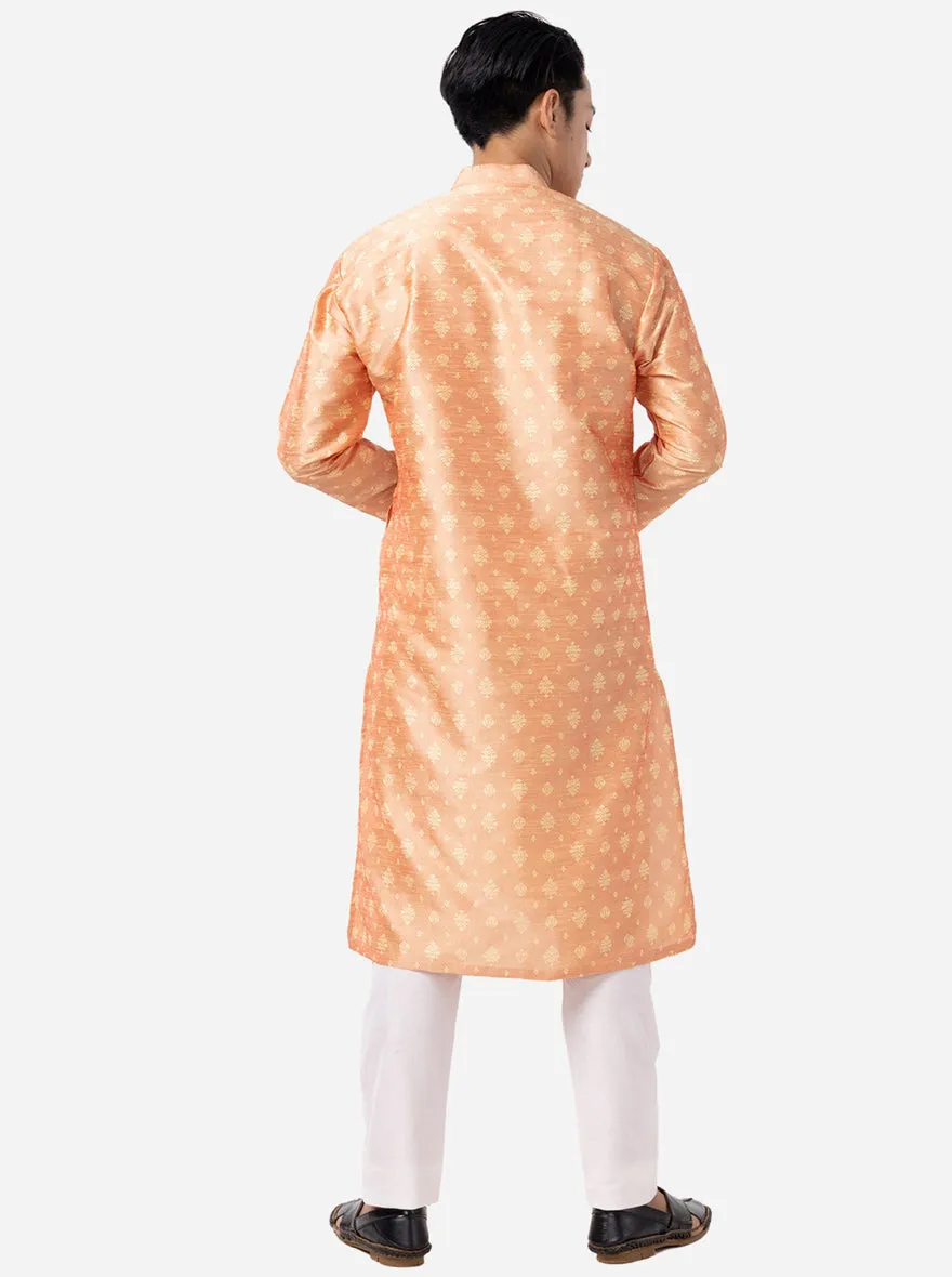 Dusty Peach Printed Silk Blend Kurta for Men