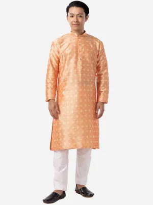 Dusty Peach Printed Silk Blend Kurta for Men