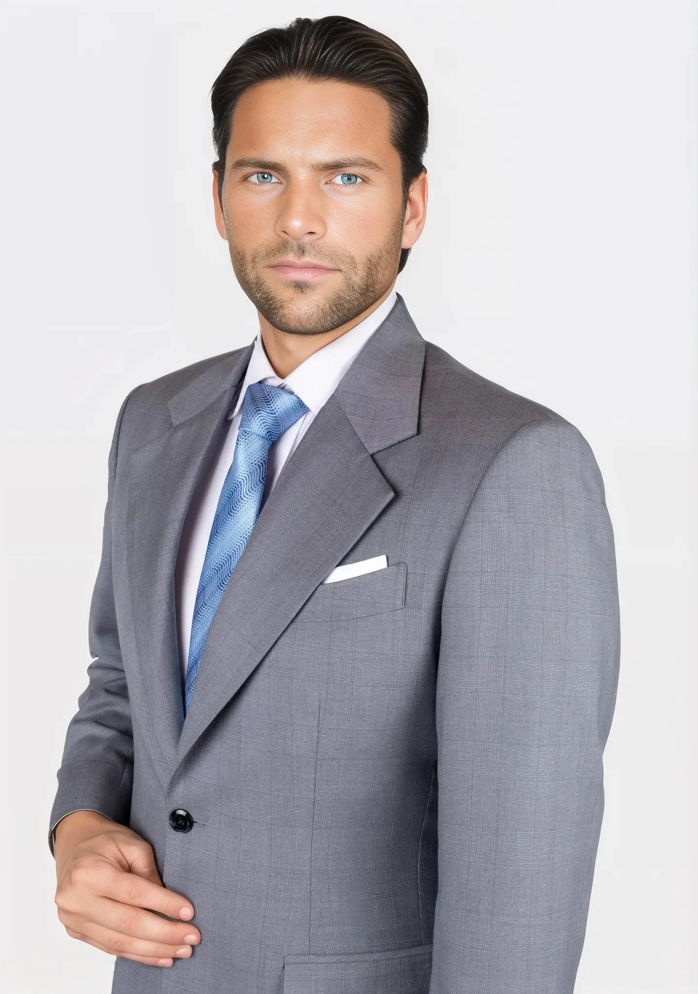 Ellis Light Grey Prince of Wales Suit