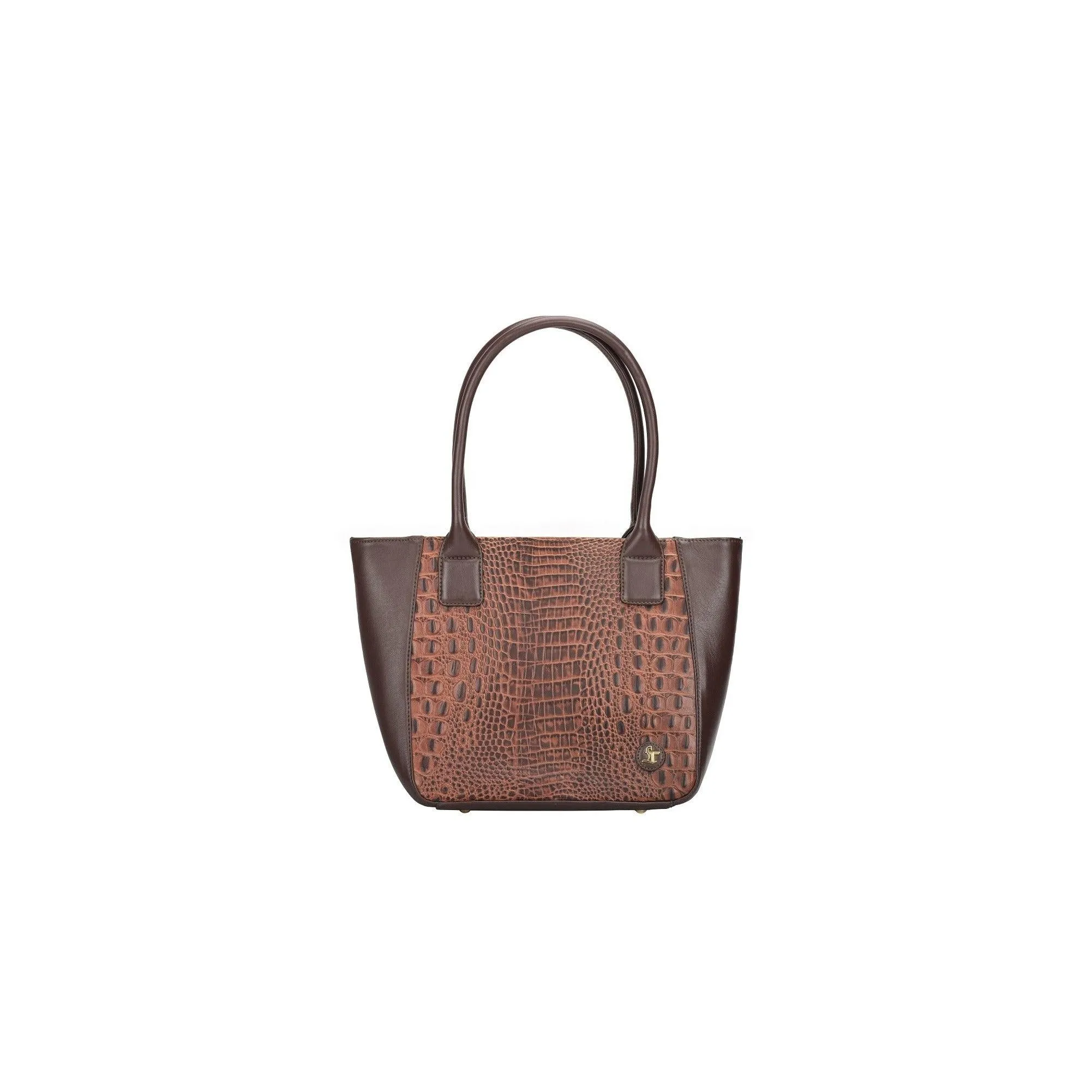 Elvis Leather Tote Bag For Women | Croco Embossed Genuine Leather | Color: Red, Black & Brown