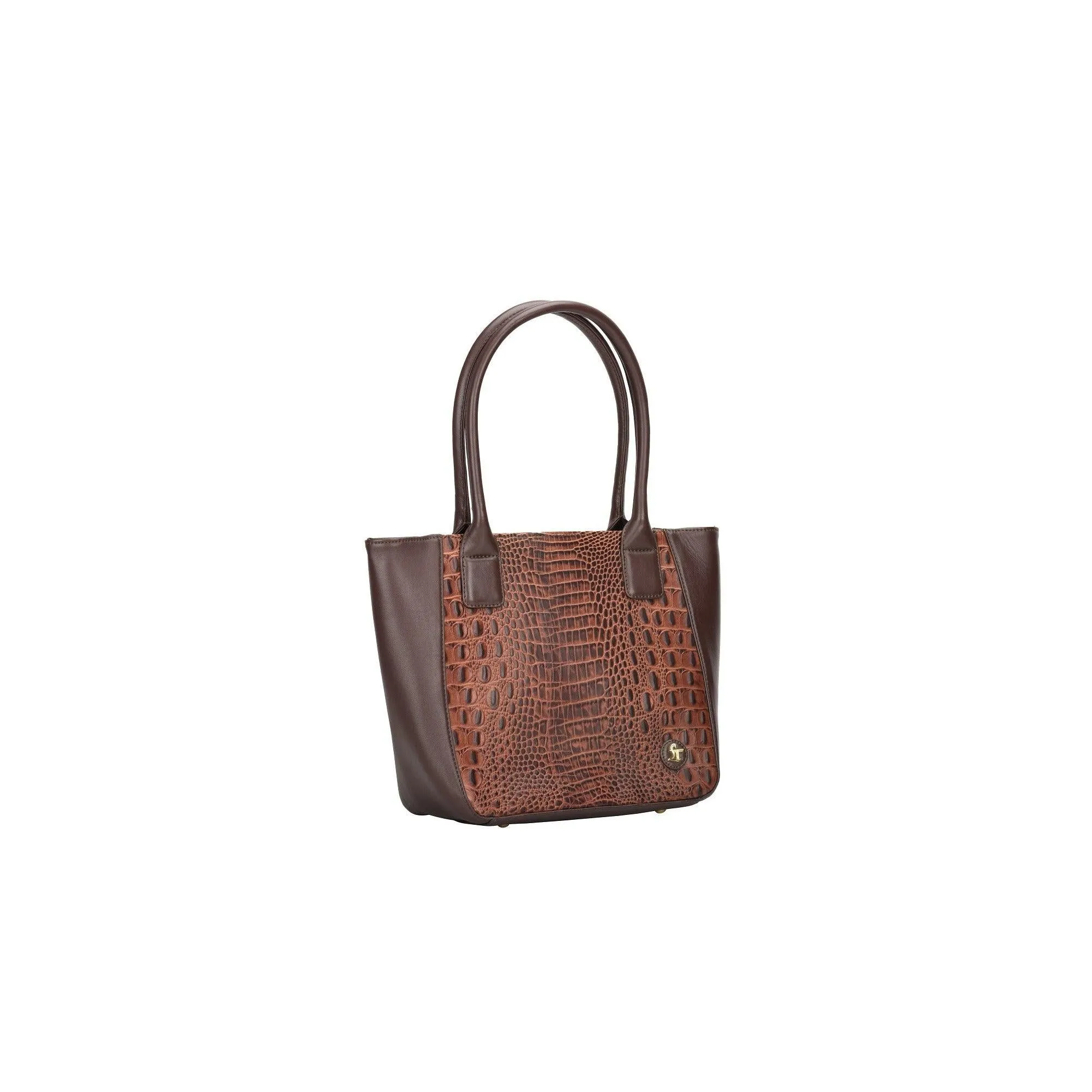 Elvis Leather Tote Bag For Women | Croco Embossed Genuine Leather | Color: Red, Black & Brown