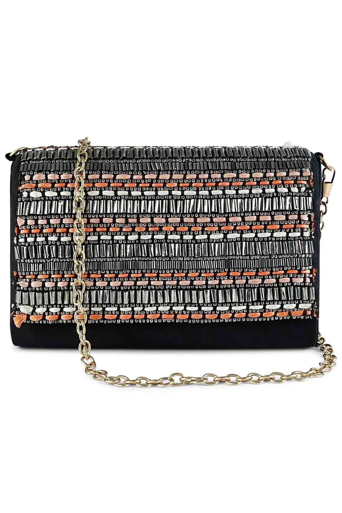 Embroidered Flap Clutch