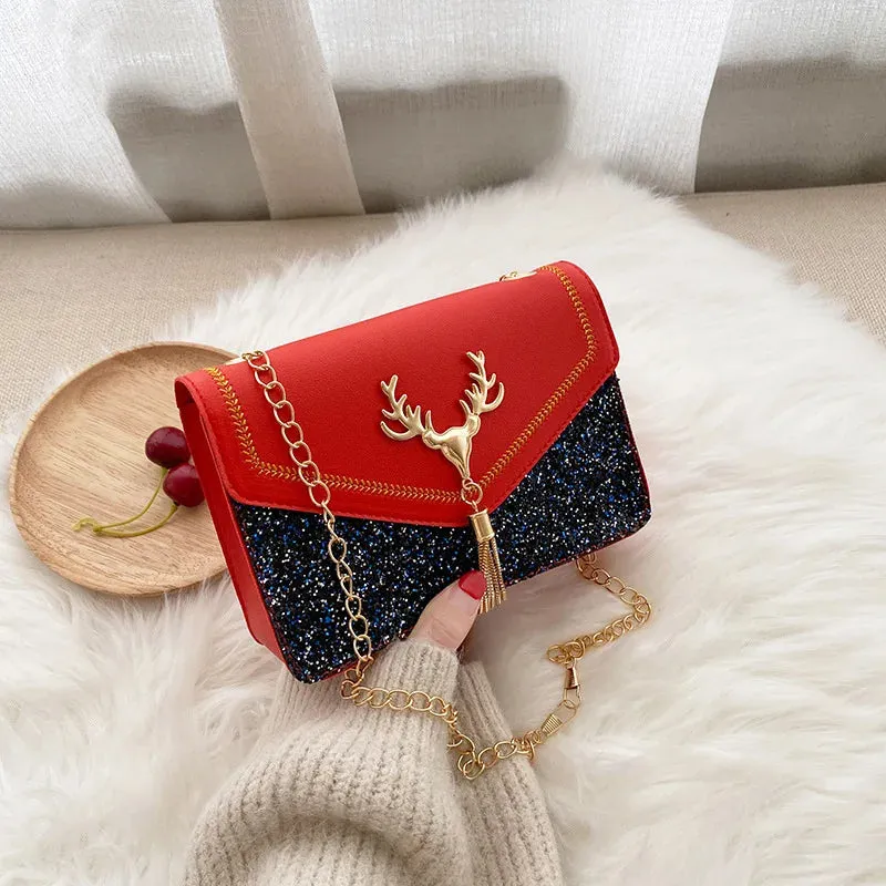 Enchanted Glitter Deer Tassel Crossbody Bag