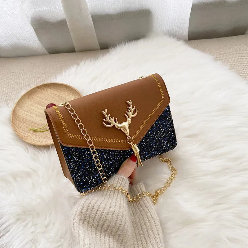 Enchanted Glitter Deer Tassel Crossbody Bag