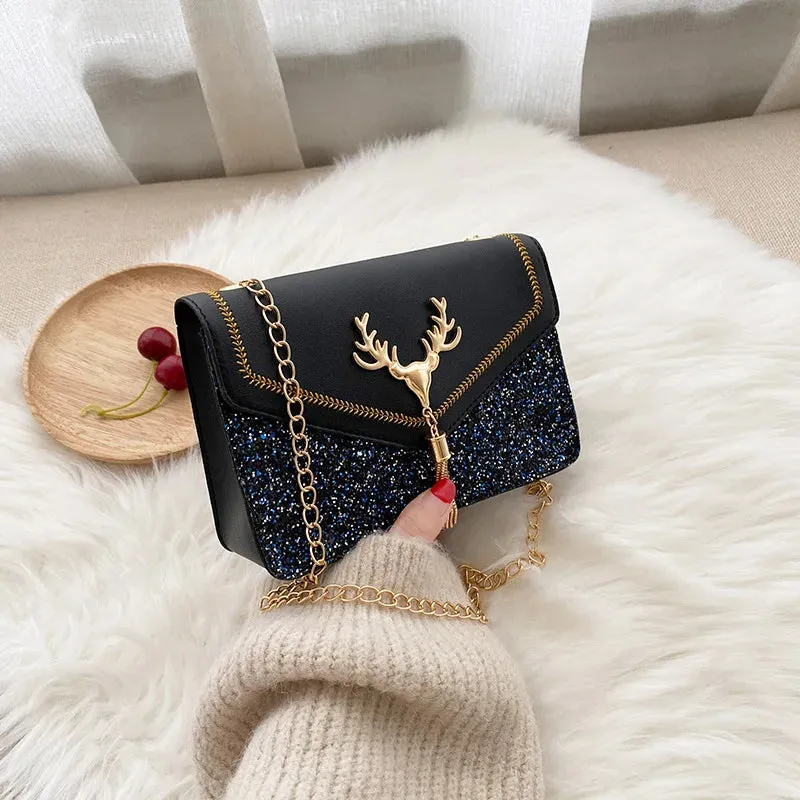 Enchanted Glitter Deer Tassel Crossbody Bag