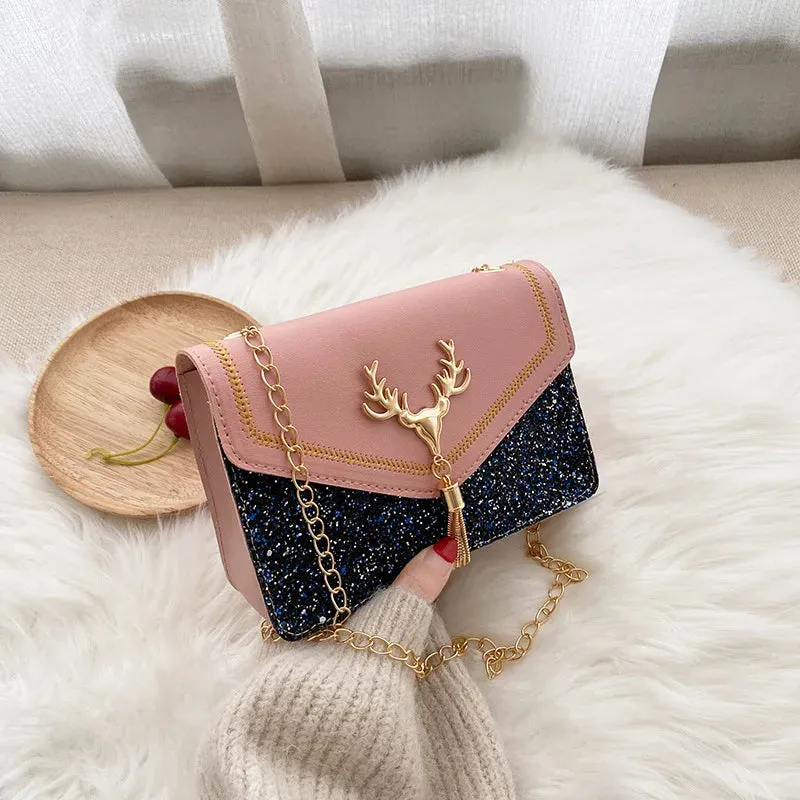 Enchanted Glitter Deer Tassel Crossbody Bag