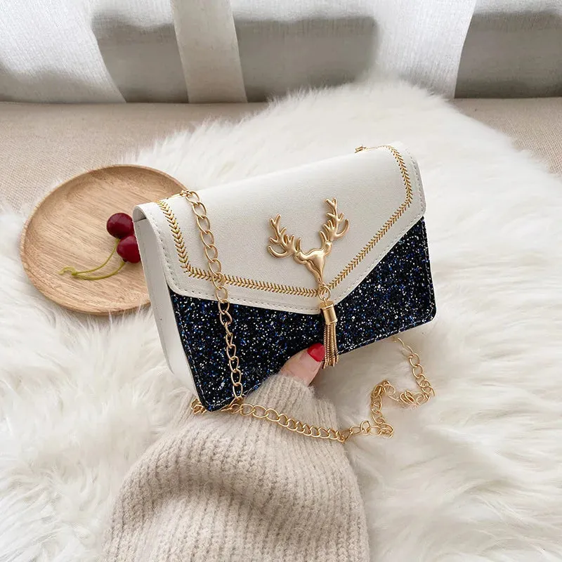 Enchanted Glitter Deer Tassel Crossbody Bag