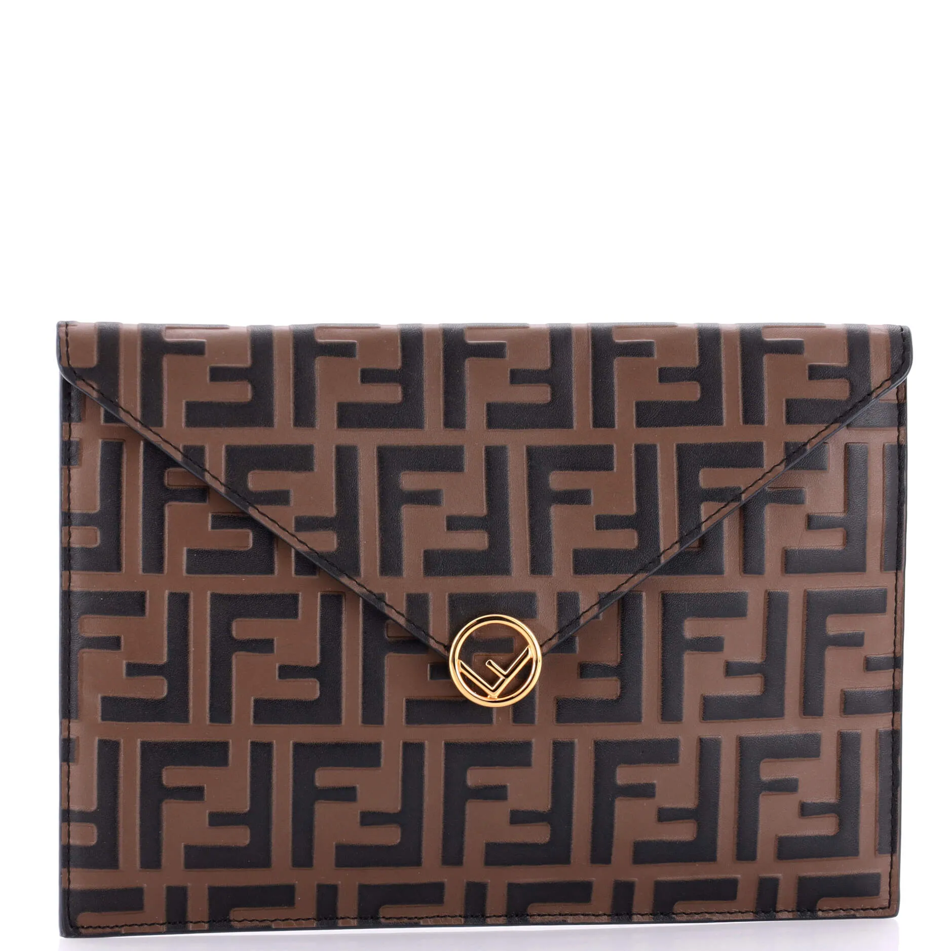 F is Fendi Envelope Flat Pouch Zucca Embossed Leather Large