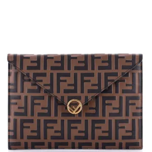 F is Fendi Envelope Flat Pouch Zucca Embossed Leather Large