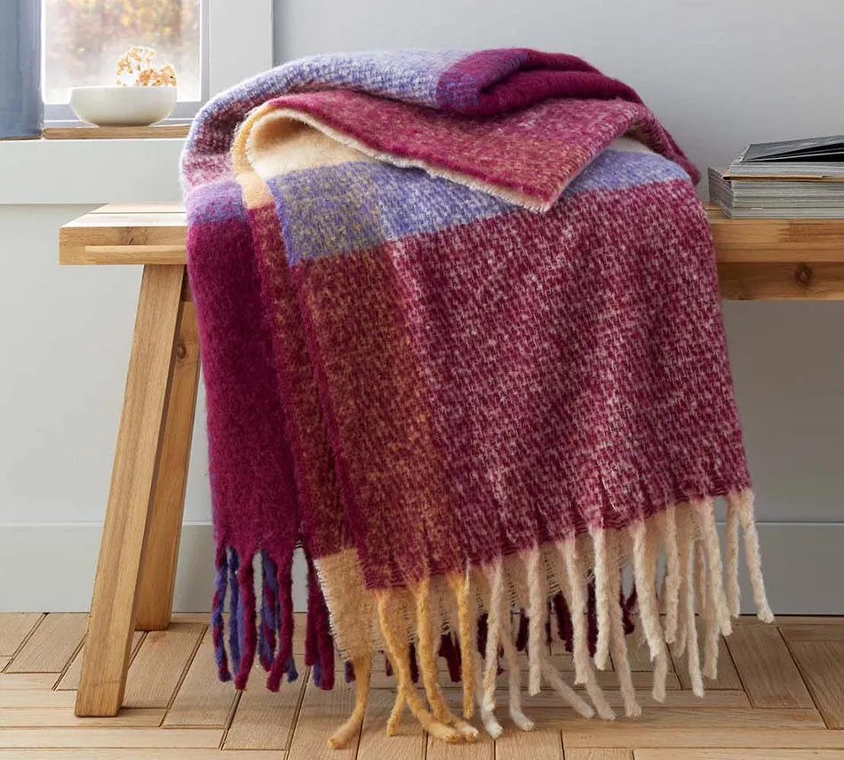 Faux Mohair Check Throw