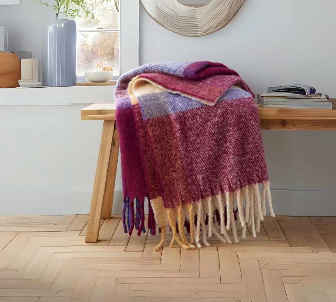 Faux Mohair Check Throw