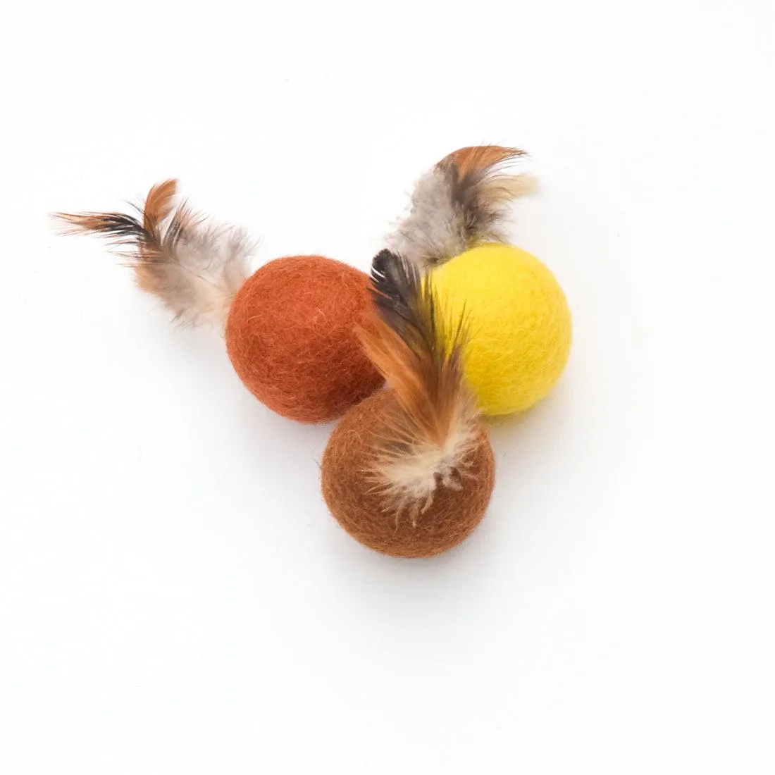 Feather Cat Balls in Earthy Colours - Set of 3