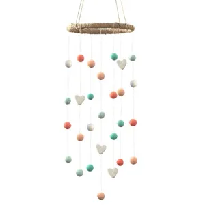 Felt Ball & Heart Nursery Mobile- Coral, Peach, Aqua- SMALL