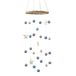 Felt Ball & Star Nursery Mobile- Baby Blue, Gray- SMALL