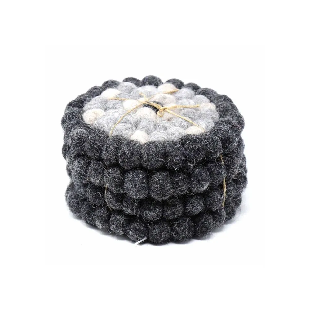 Felt Ball Coasters Black Grey - Set of 4