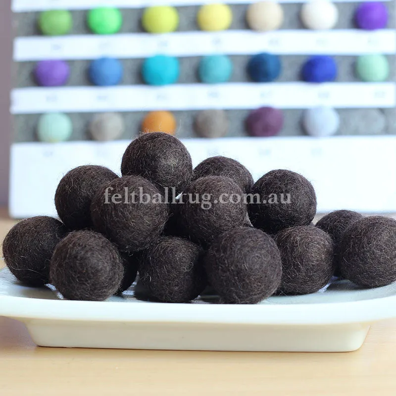 Felt Ball Dark Chocolate 1 CM,  2 CM, 2.5 CM, 3 CM, 4 CM Colour 27