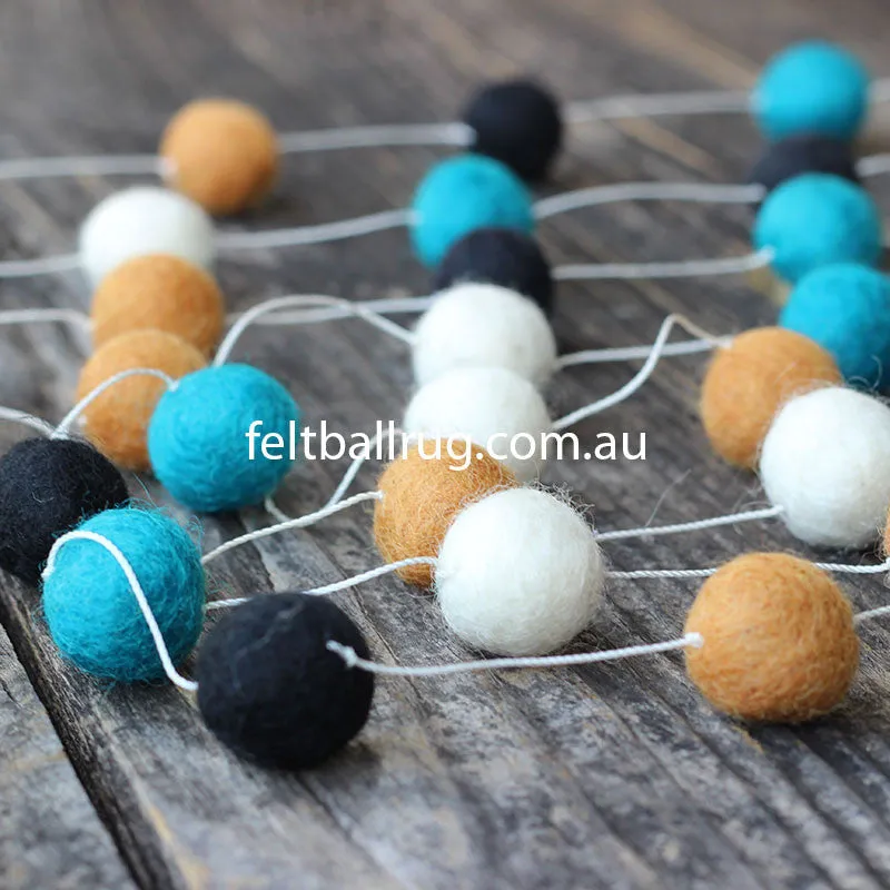 Felt Ball Garland Black Ocean Green White Brown