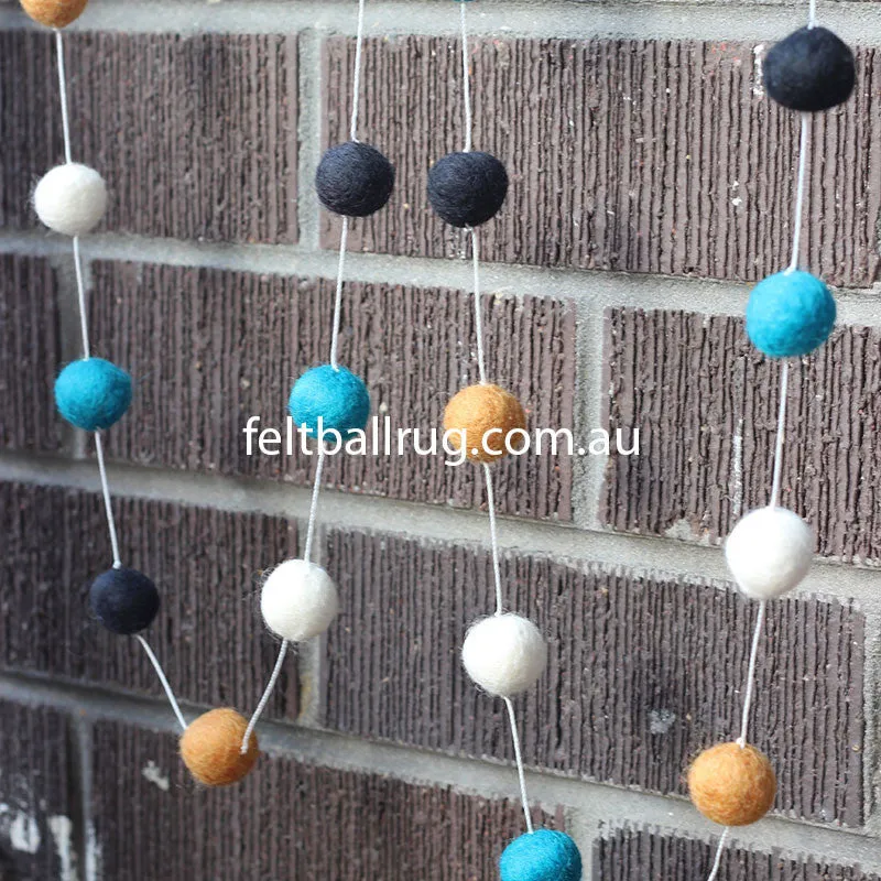 Felt Ball Garland Black Ocean Green White Brown