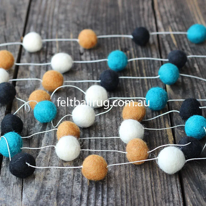 Felt Ball Garland Black Ocean Green White Brown