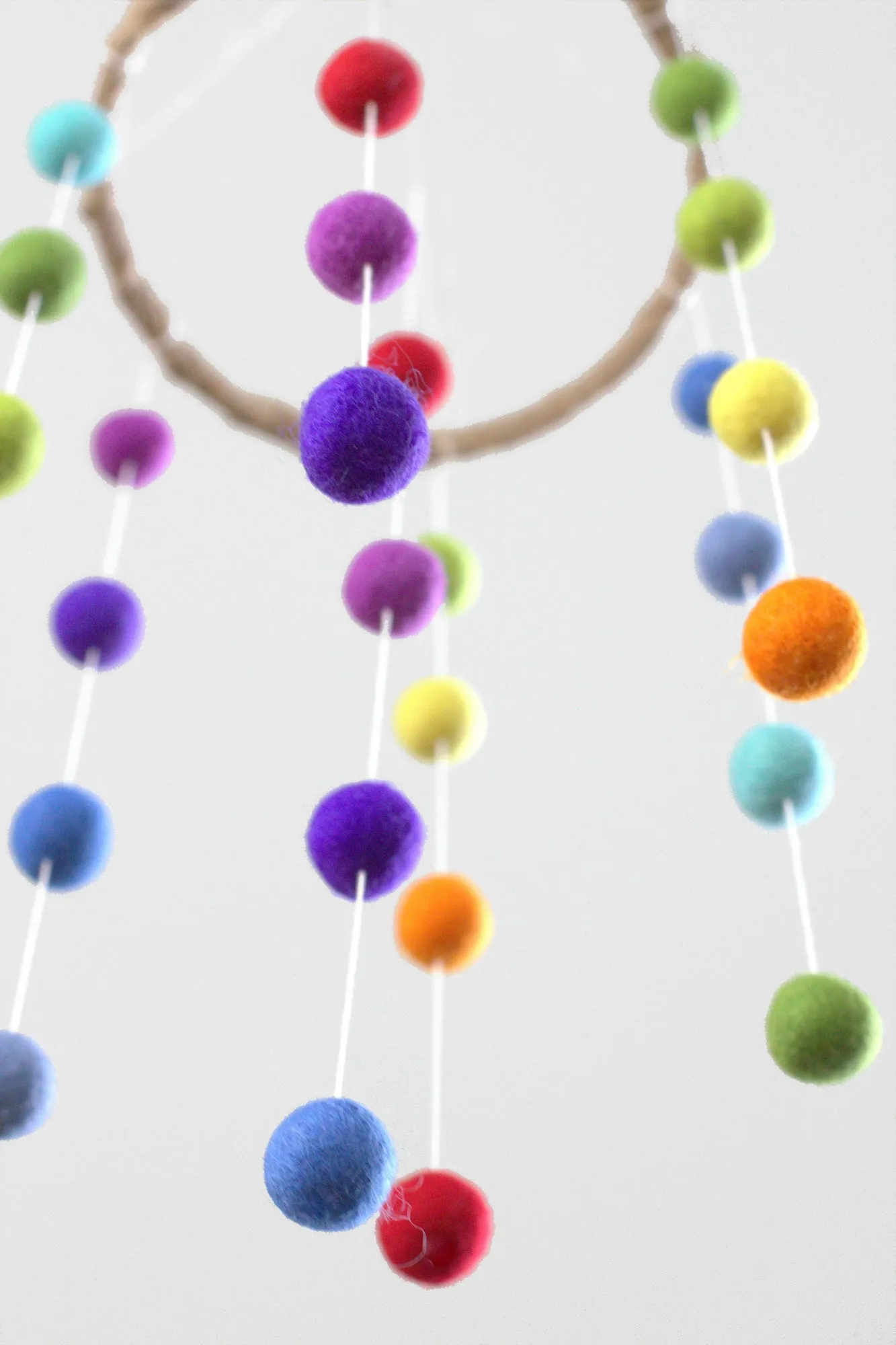 Felt Ball Nursery Mobile- Rainbow- Small