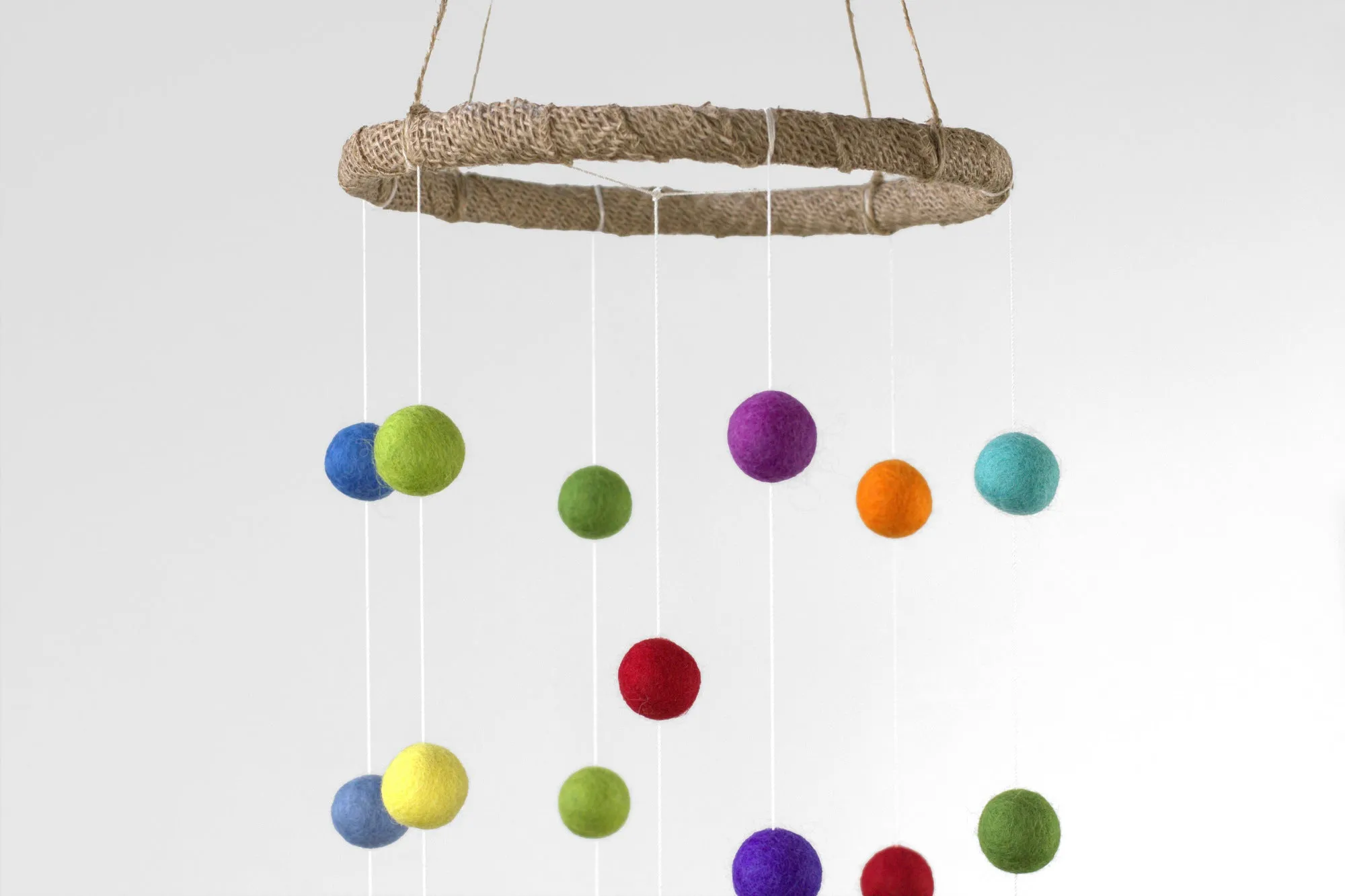 Felt Ball Nursery Mobile- Rainbow- Small