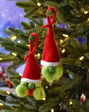 Felt Christmas Grinch Gnome Baubles (Pair)