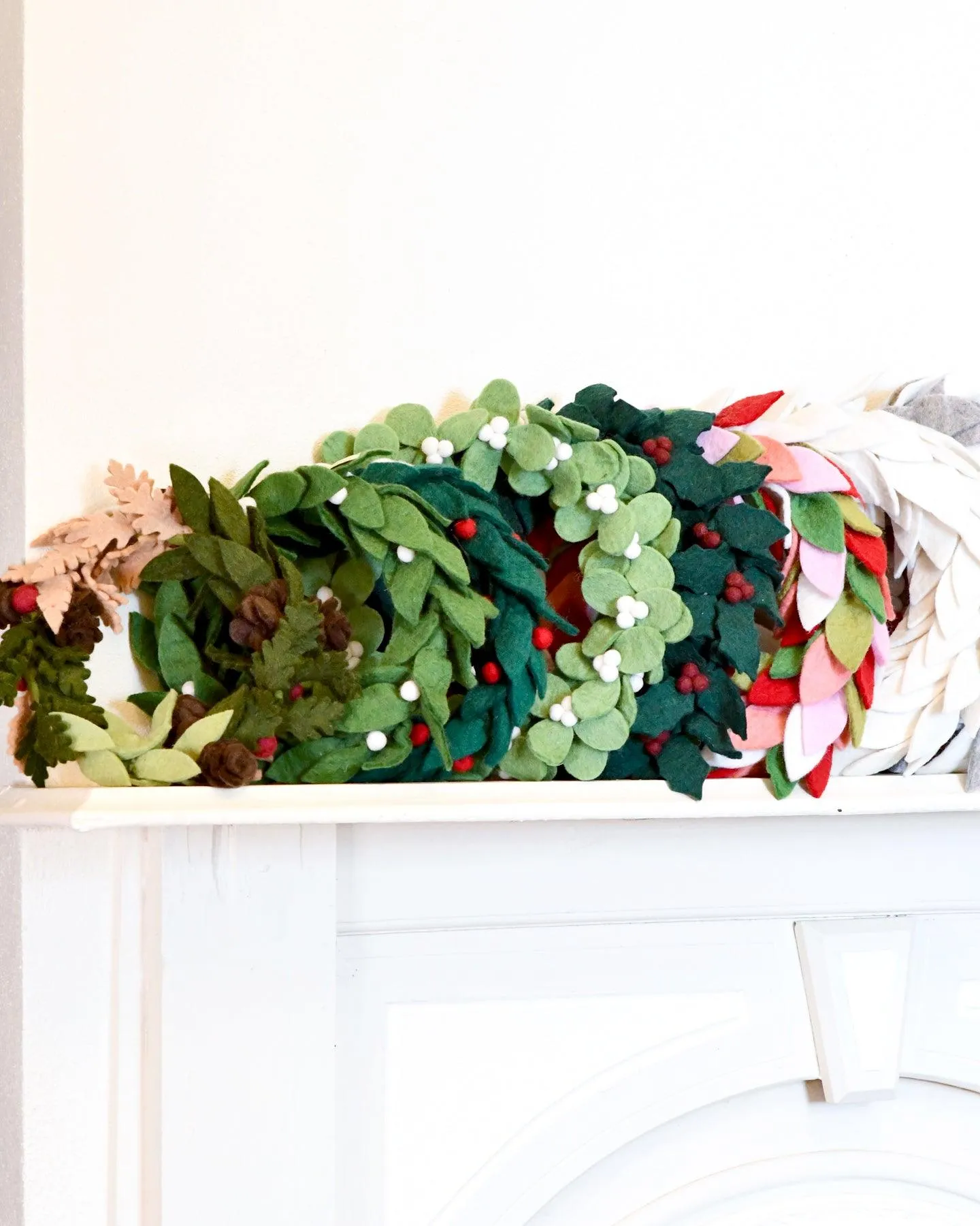 Felt Christmas Pine Cones and Holly Berries Wreath