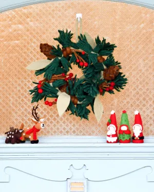 Felt Christmas Pine Cones and Holly Berries Wreath